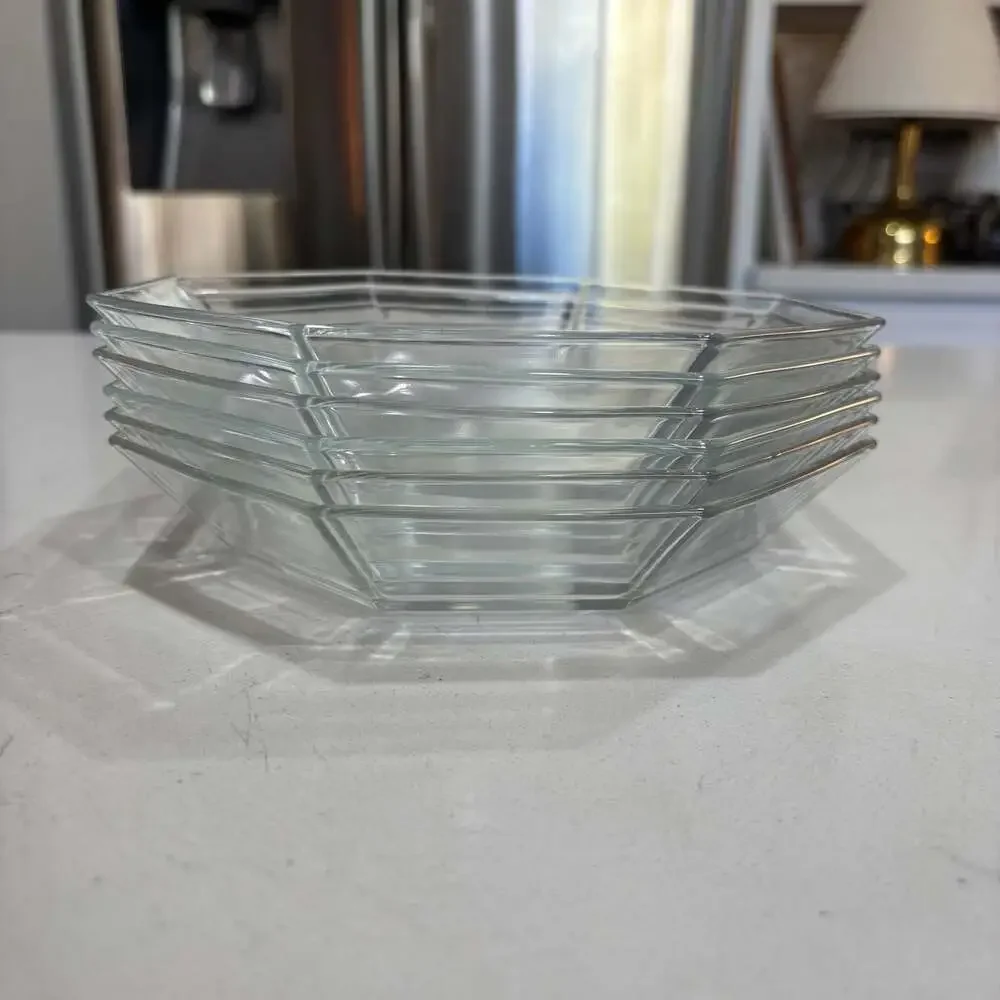 Vintage Arcoroc Octime Clear Glass Octagonal Soup Bowls 7.5” (6)
